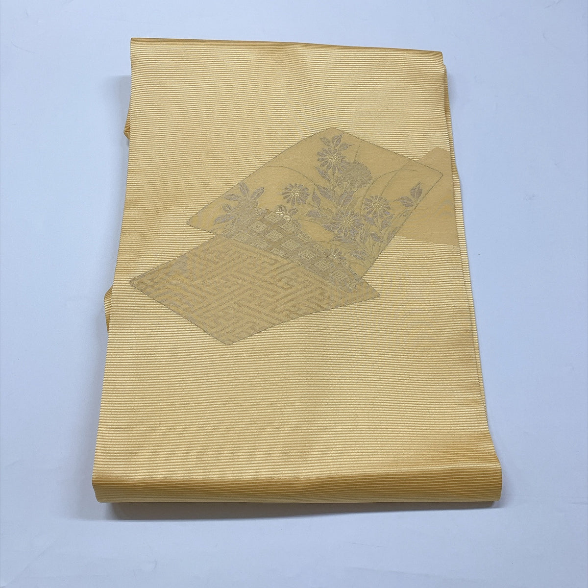 ［9362］名古屋帯 草花菱文様 九寸 銀糸 正絹 着物