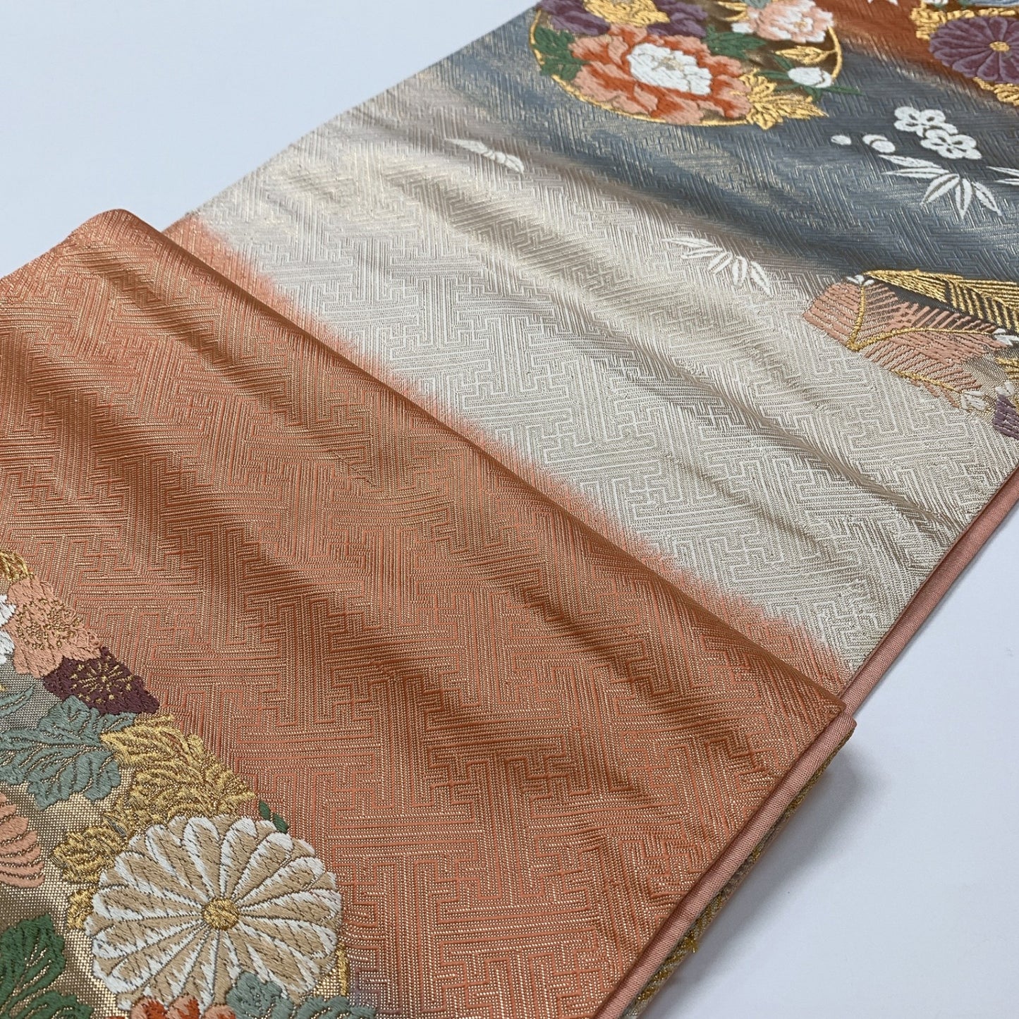 ［8926］袋帯 花丸吉祥文様 ぼかし 金糸 六通 正絹 着物 フォーマル