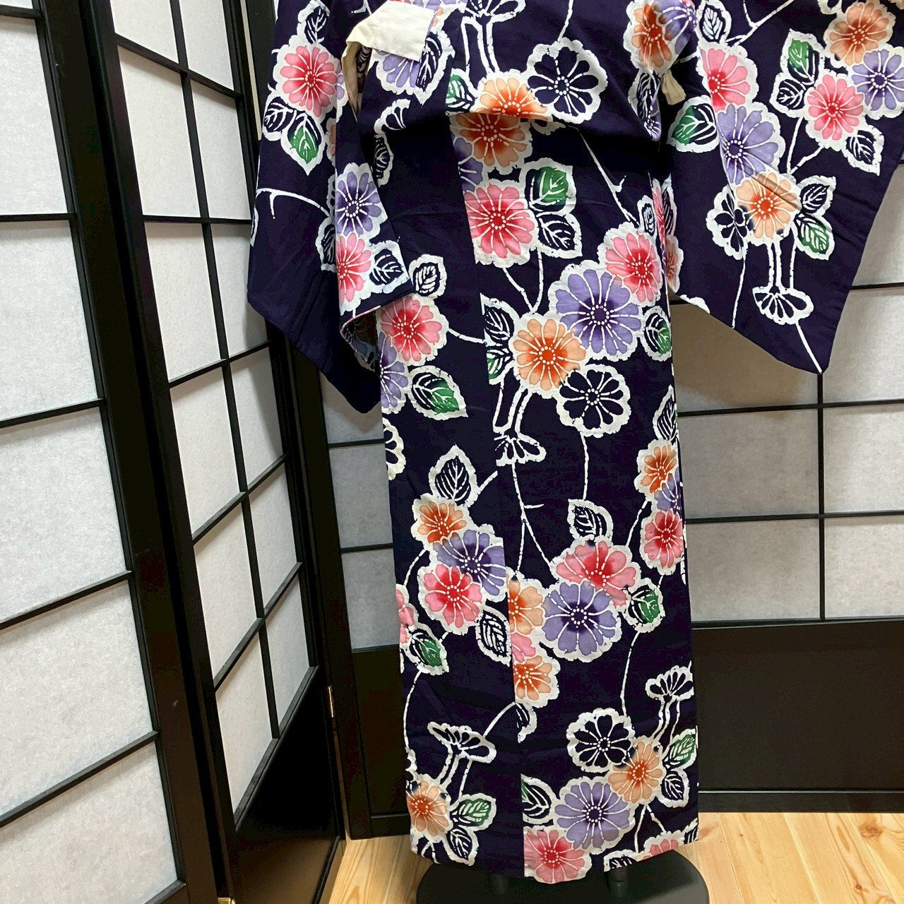 ［9103］浴衣 草花文様 腰紐付き 綿 レディース ゆかた リメイク