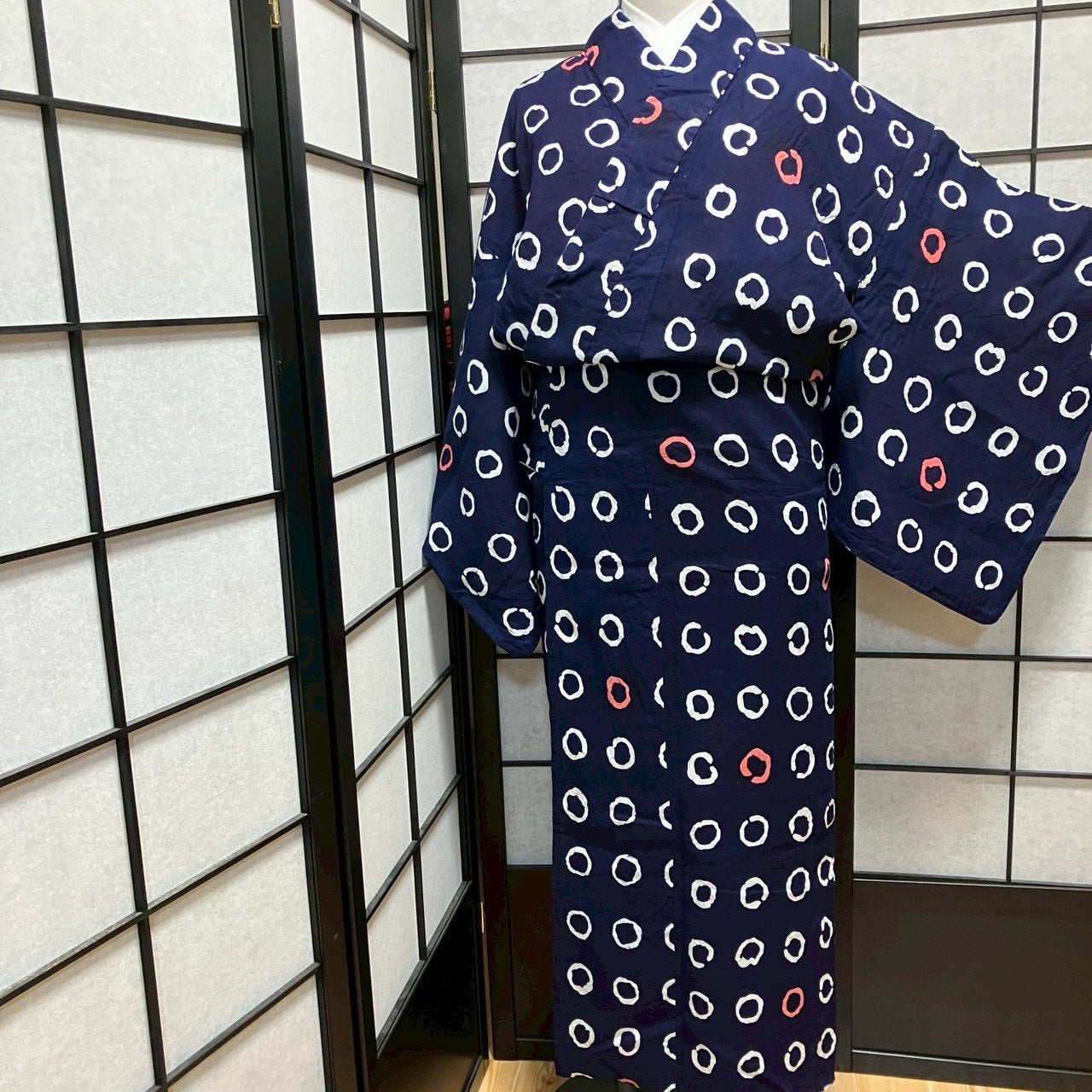 ［9425］浴衣 丸文様 ゆかた レディース リメイク 綿