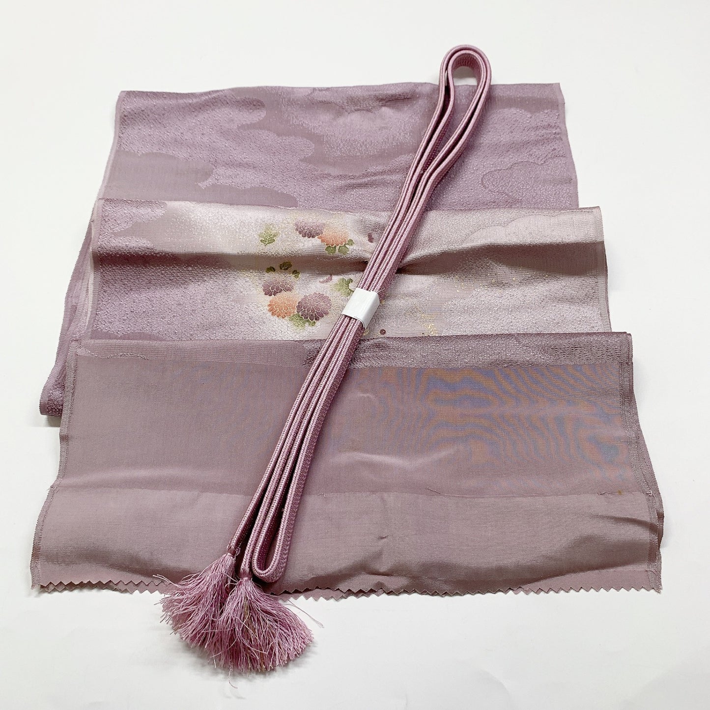 ［8694］帯締め 帯揚げ セット 雲取花丸文様 金彩 逸品 正絹 着物 帯絞め