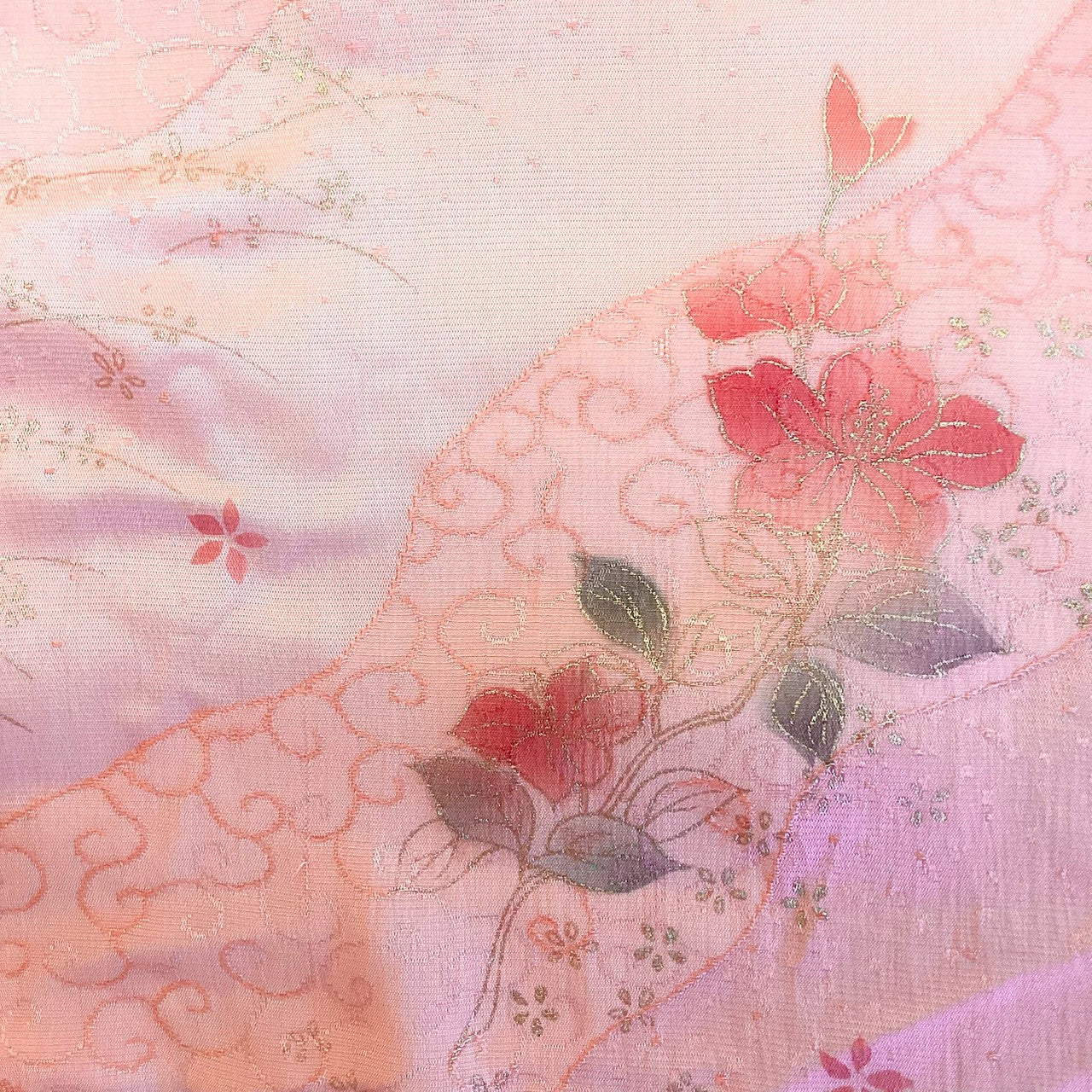 ［9182］帯締め 帯揚げ セット 草花蔓道長文様 金彩 正絹 着物 帯絞め