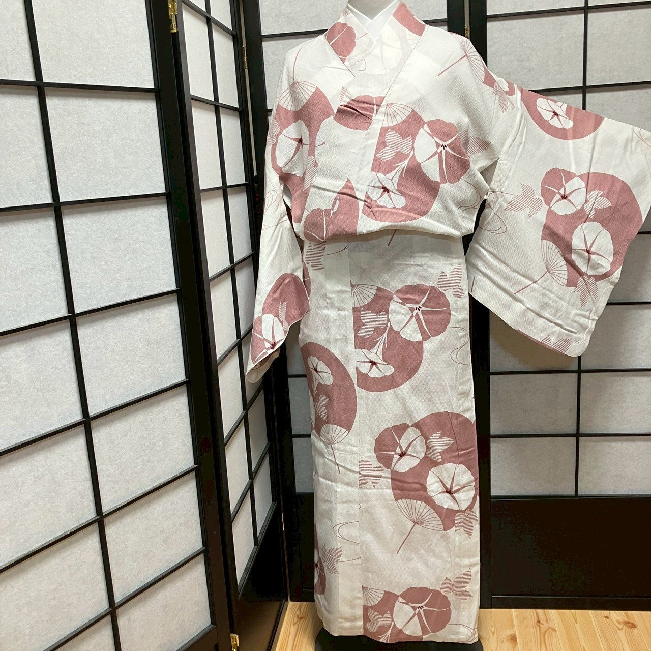 ［9498］浴衣 扇草花文様 ゆかた レディース 綿 リメイク