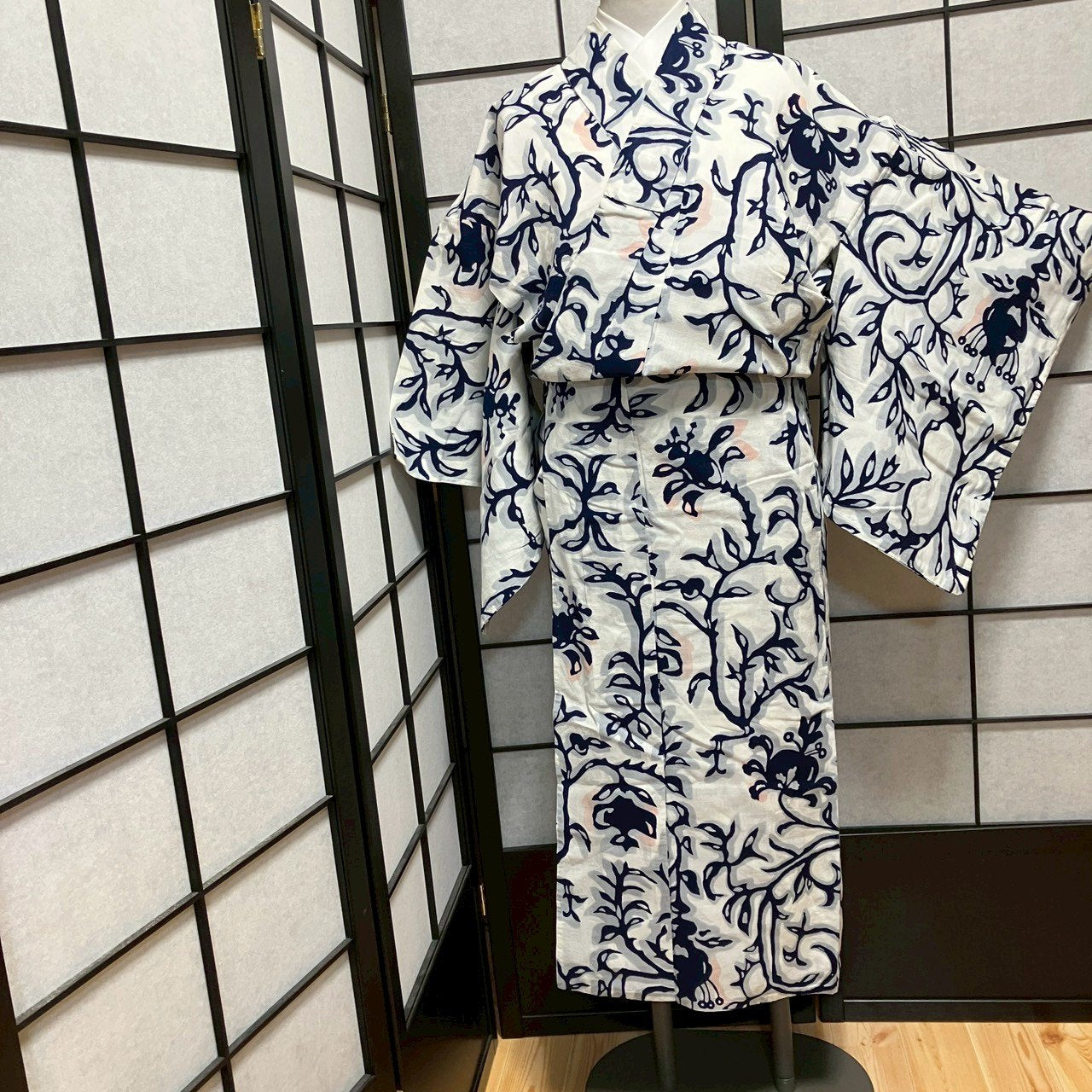 ［9112］浴衣 枝花文様 ゆかた 綿 レディース リメイク