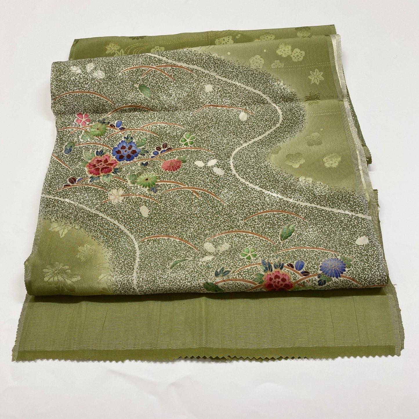 ［8338］帯締め 帯揚げ セット 草花流水文様 金糸 正絹 着物 帯絞め