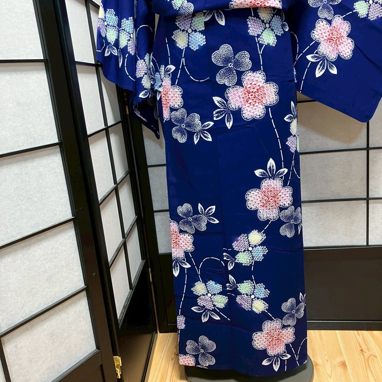 ［8788］浴衣 美品 草花吉祥文様 青海波 ぼかし 綿 ゆかた レディース リメイク