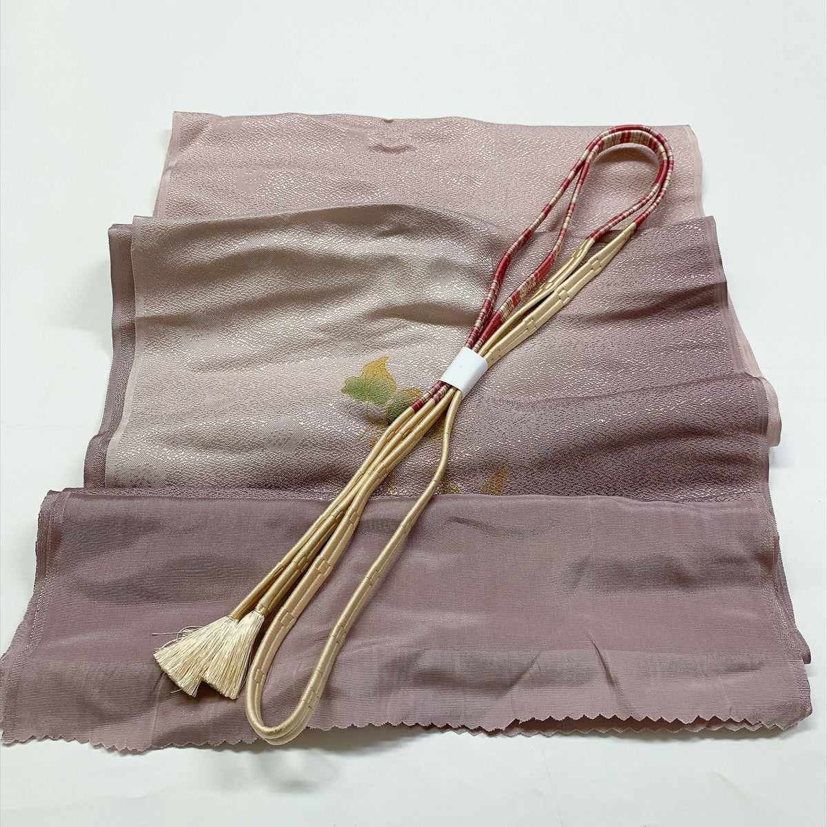 ［9764］帯締め 帯揚げ セット 草花文様 金彩 ぼかし 正絹 着物 帯絞め