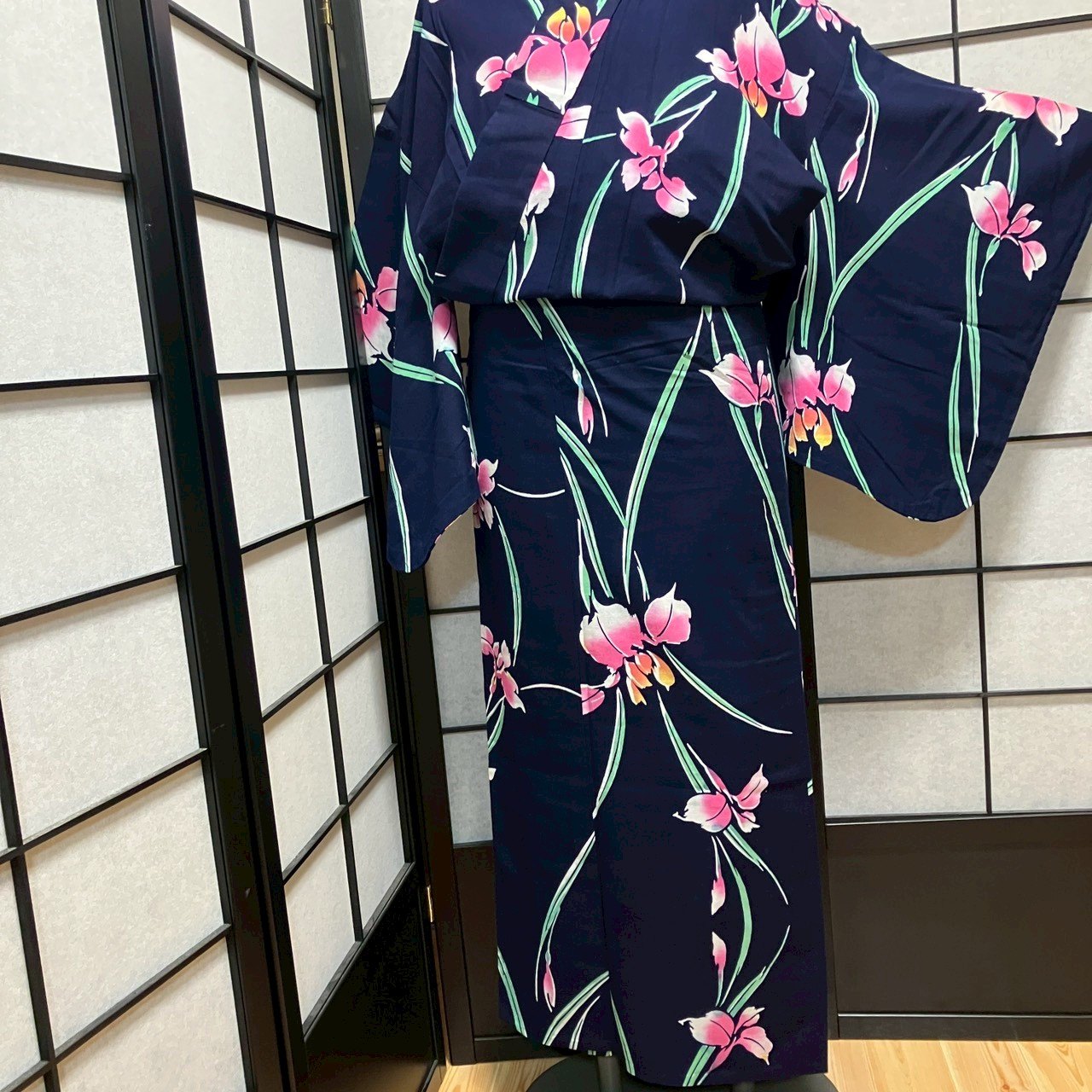 ［9463］浴衣 美品 菖蒲文様 ゆかた レディース 綿 リメイク