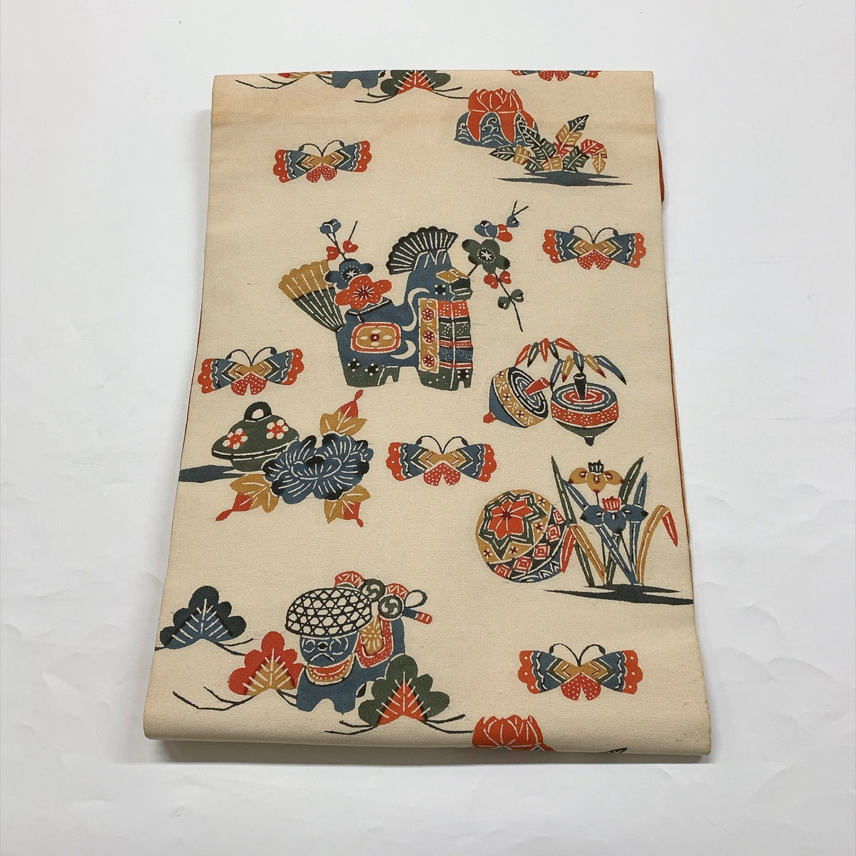 ［9384］名古屋帯 型染 縮緬 九寸 正絹 着物