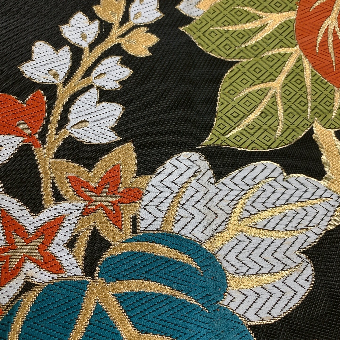 9010# Japanese Vintage Fukuro Obi Belt Kimono Fabric Silk Traditional Black