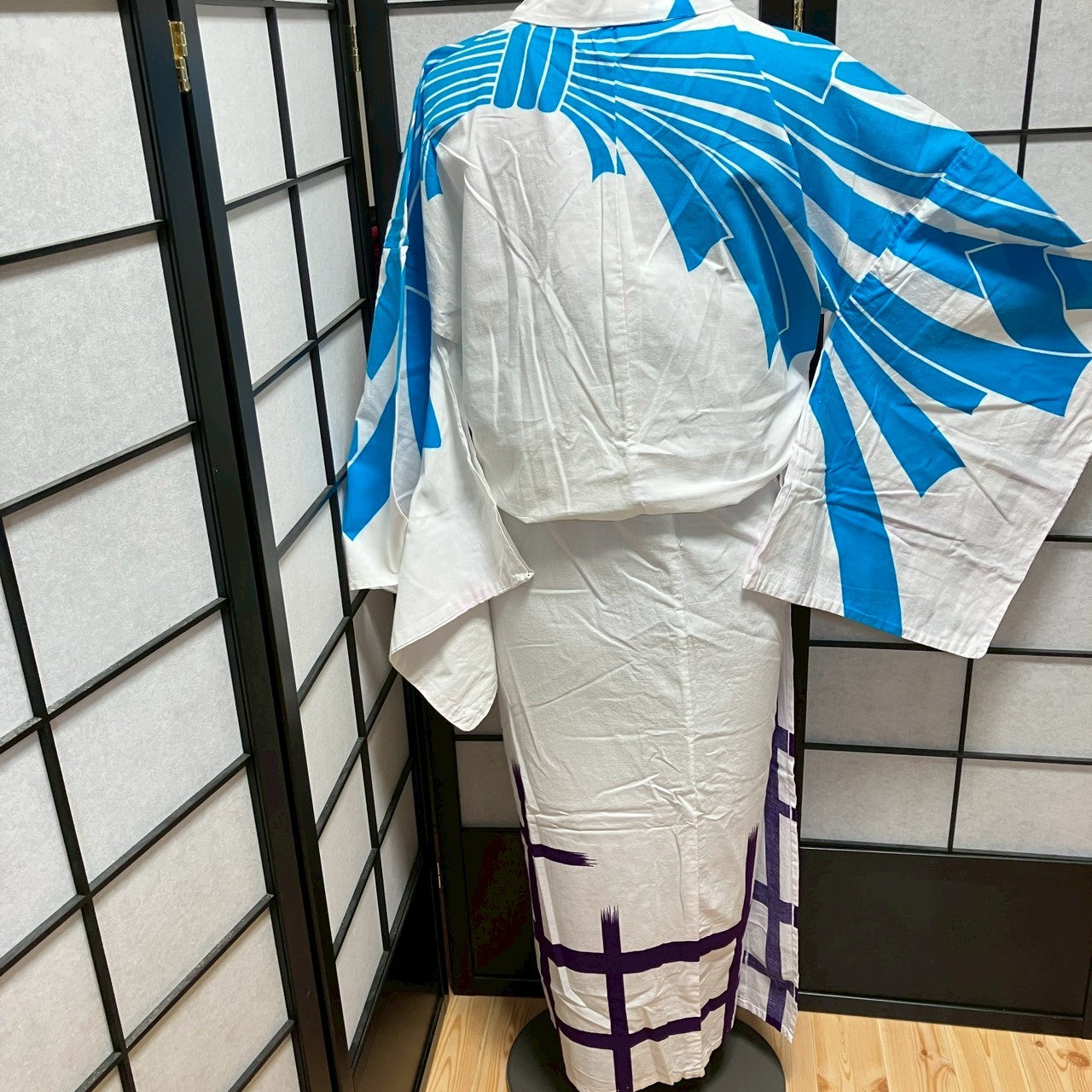 ［9436］浴衣 籬文様 白 ゆかた レディース 綿 リメイク