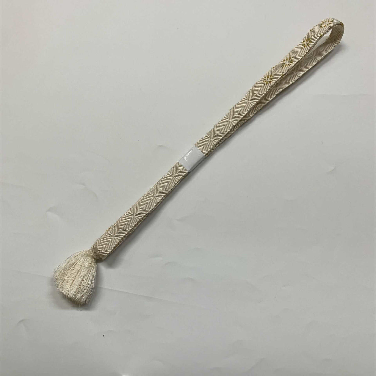 ［9824］帯締め 帯揚げ セット 扇面流水花文様 白 金彩 正絹 着物 帯絞め
