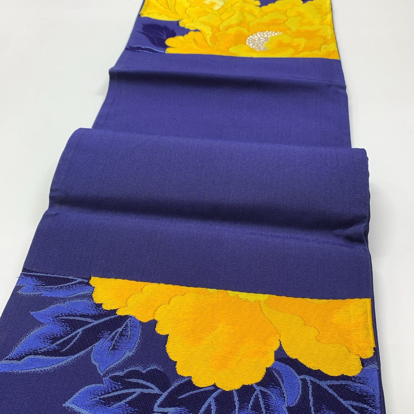 ［8917］袋帯 牡丹文様 銀糸 刺繍 六通 正絹 着物 フォーマル