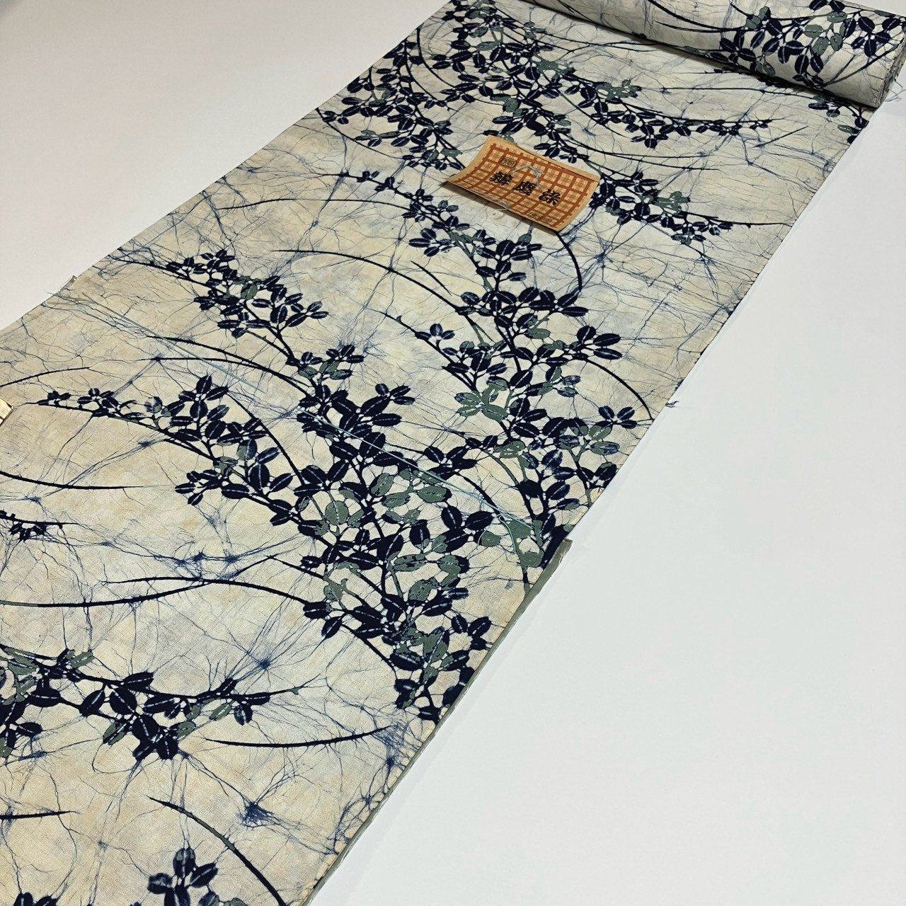 ［9517］浴衣 反物 綿 一反 着尺 東京染 草葉模様