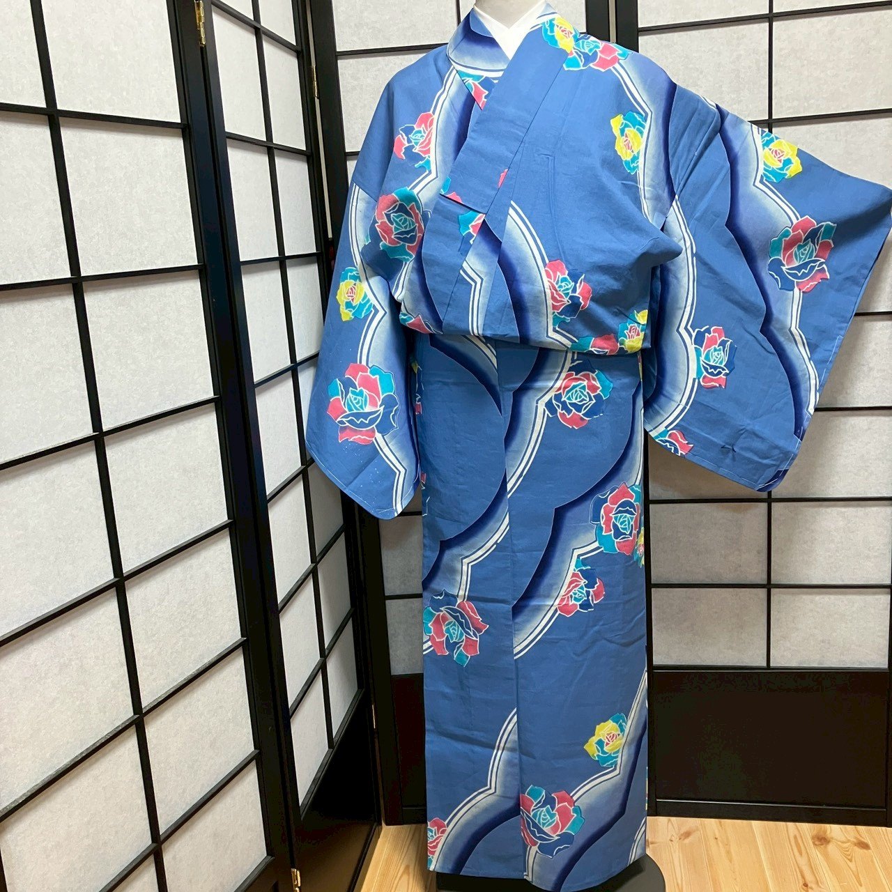 ［9122］浴衣 薔薇文様 ぼかし ゆかた レディース 綿 リメイク