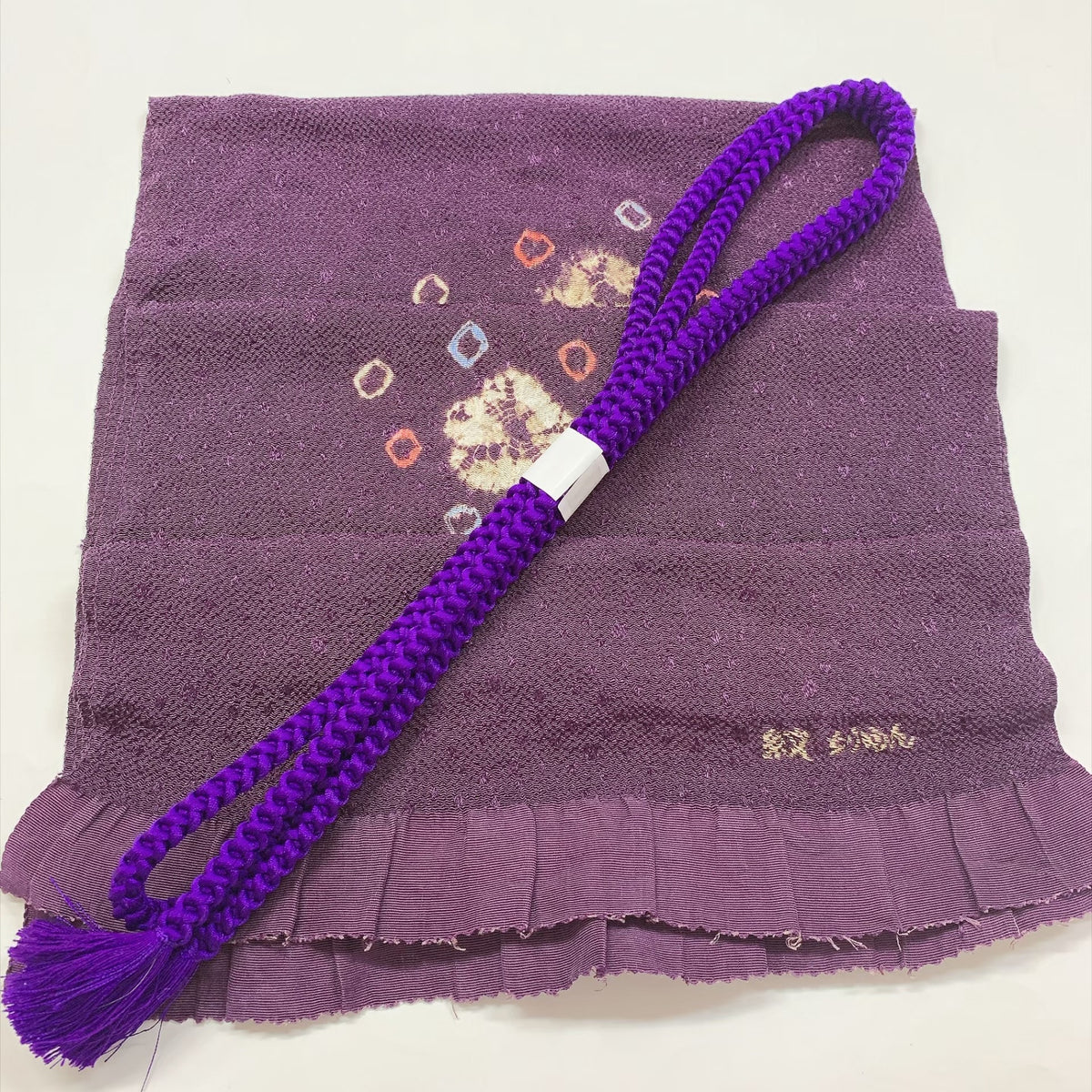 ［9899］帯締め 帯揚げ セット 草花散らし 縮緬 正絹 着物 帯絞め