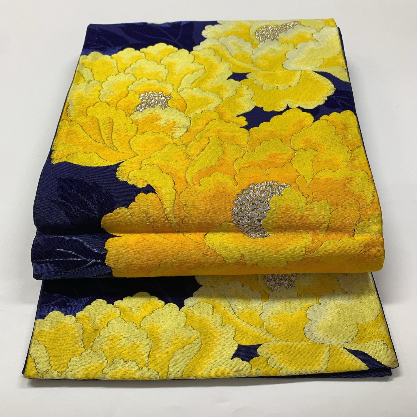 ［8917］袋帯 牡丹文様 銀糸 刺繍 六通 正絹 着物 フォーマル