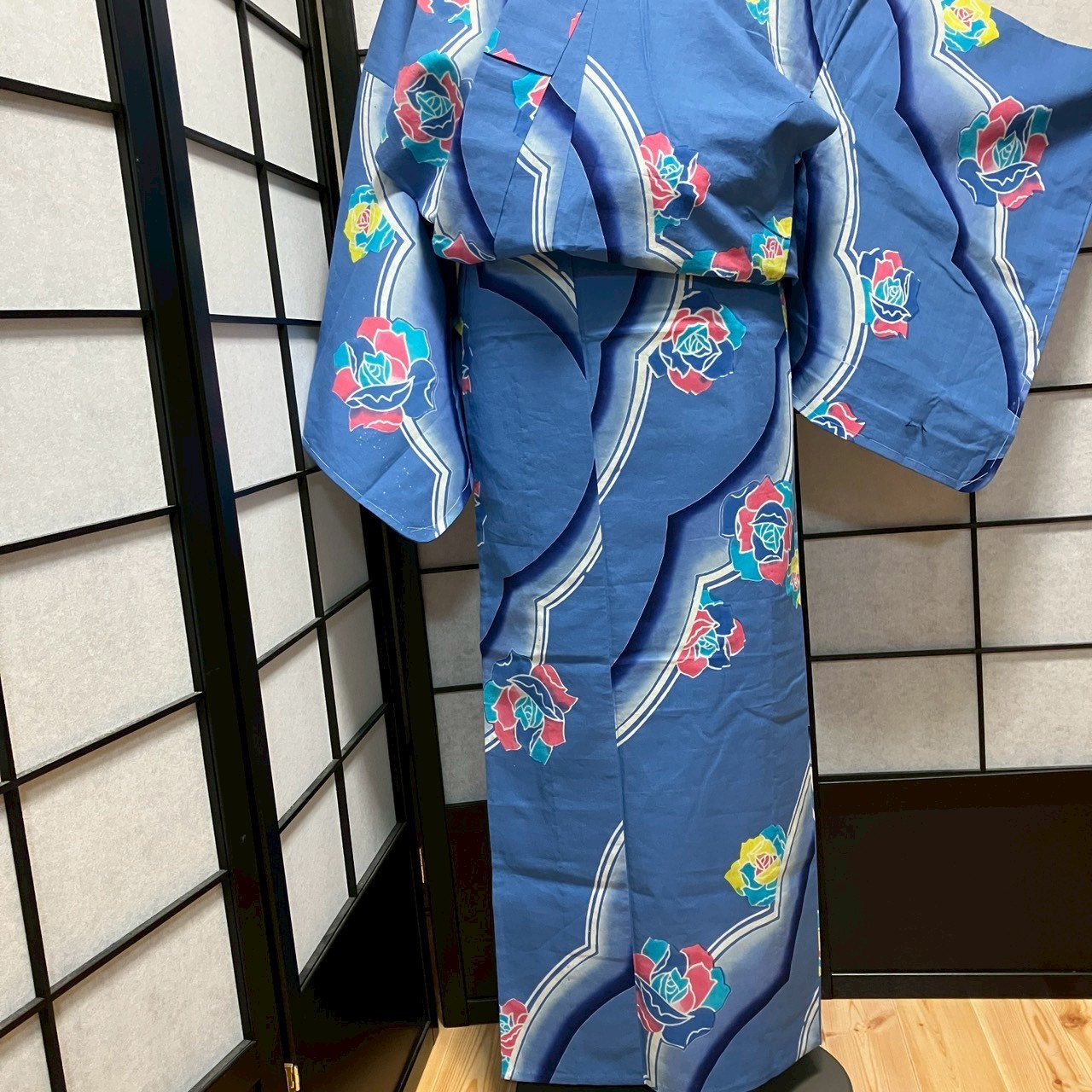 ［9122］浴衣 薔薇文様 ぼかし ゆかた レディース 綿 リメイク
