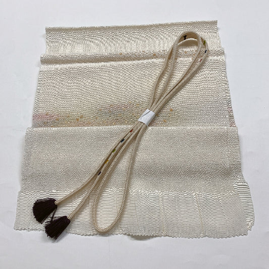 ［8609］帯締め 帯揚げ セット 霞文様 金彩 縮緬 正絹 着物 帯絞め