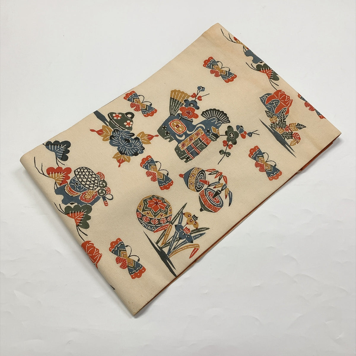 ［9384］名古屋帯 型染 縮緬 九寸 正絹 着物