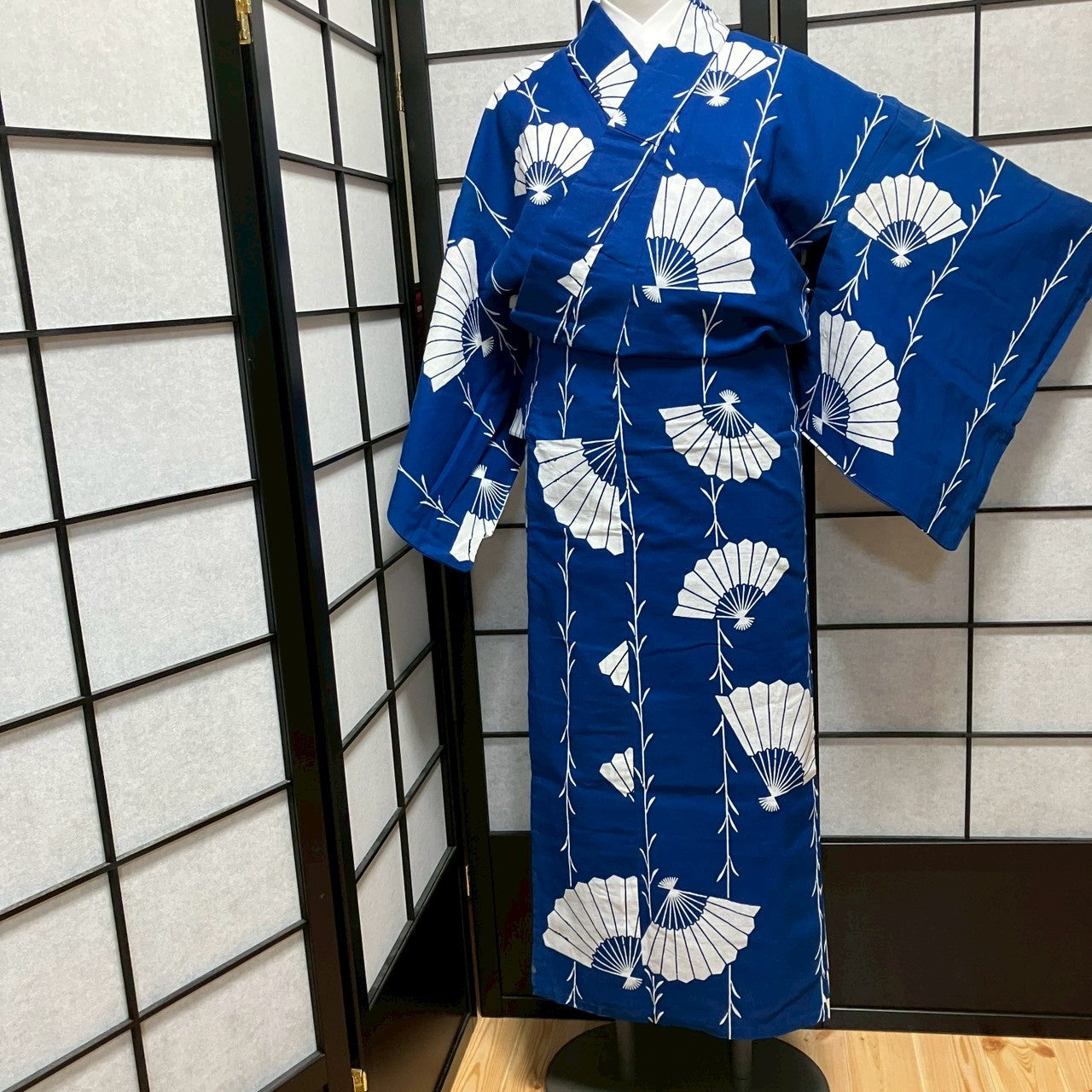 ［9105］浴衣 扇草木文様 ゆかた レディース 綿 リメイク