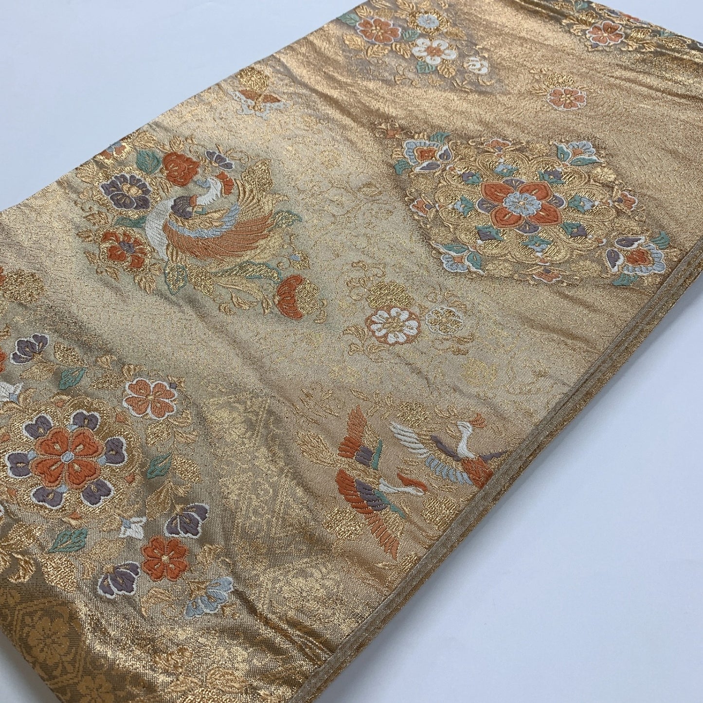 ［8959］袋帯 花菱鳳凰文様 金彩 六通 正絹 着物 フォーマル