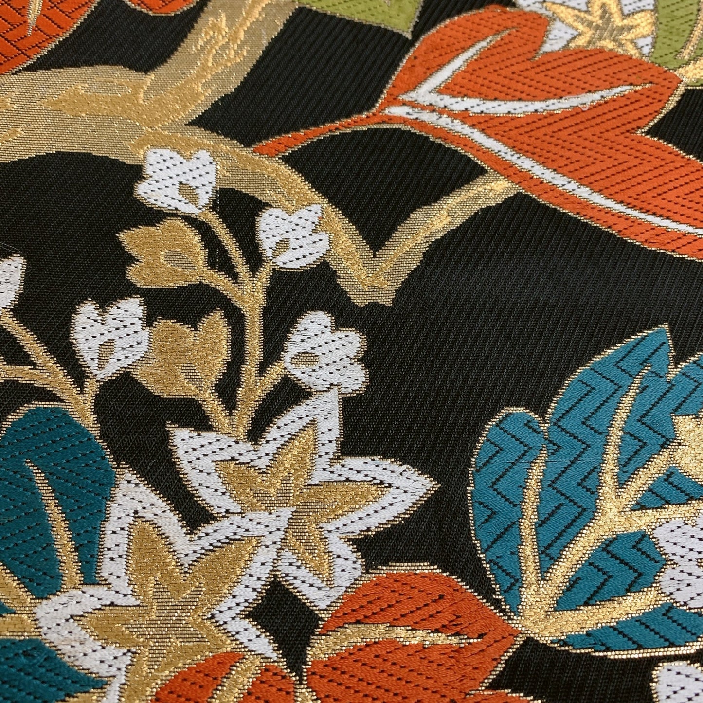 9010# Japanese Vintage Fukuro Obi Belt Kimono Fabric Silk Traditional Black