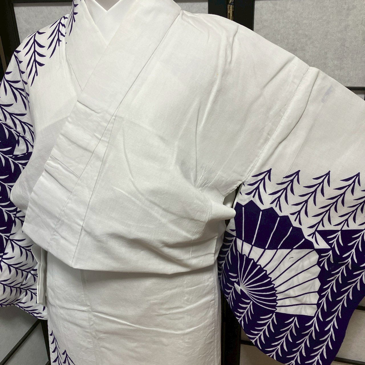［9132］浴衣 扇草木文様 ゆかた レディース リメイク 綿