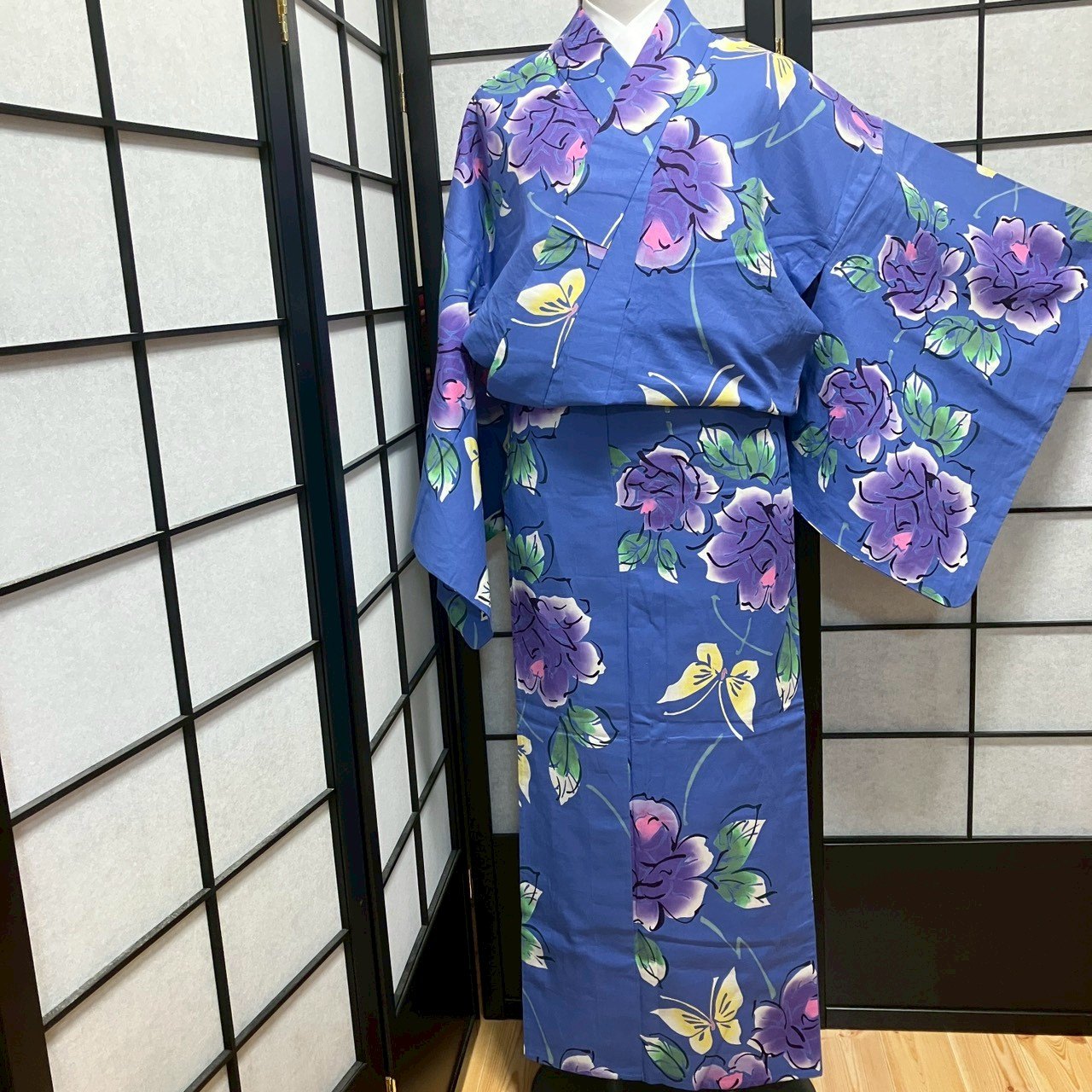 ［9127］浴衣 美品 草花文様 ゆかた レディース 綿 リメイク