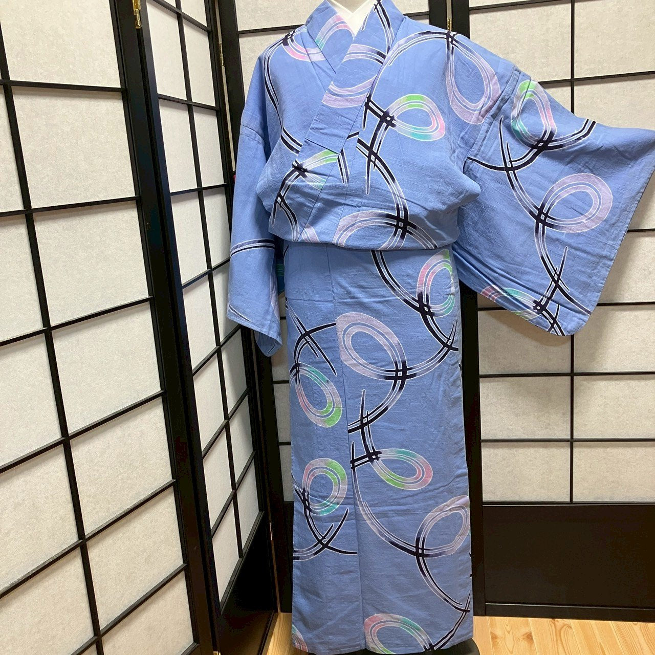 ［9147］浴衣 幾何学模様 ぼかし ゆかた レディース リメイク 綿