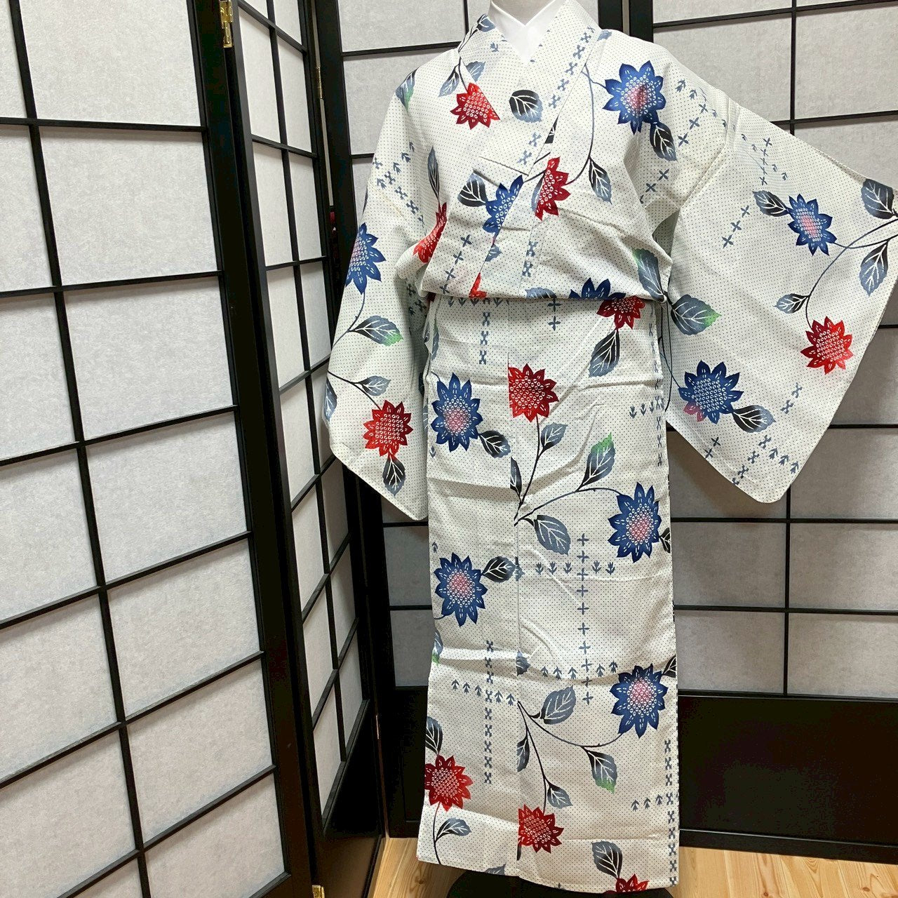 ［8793］浴衣 草花文様 ぼかし 綿 ゆかた レディース リメイク