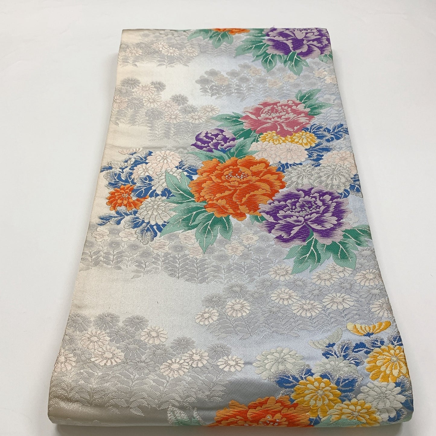 ［8958］袋帯 草花文様 銀糸 六通 正絹 着物 フォーマル