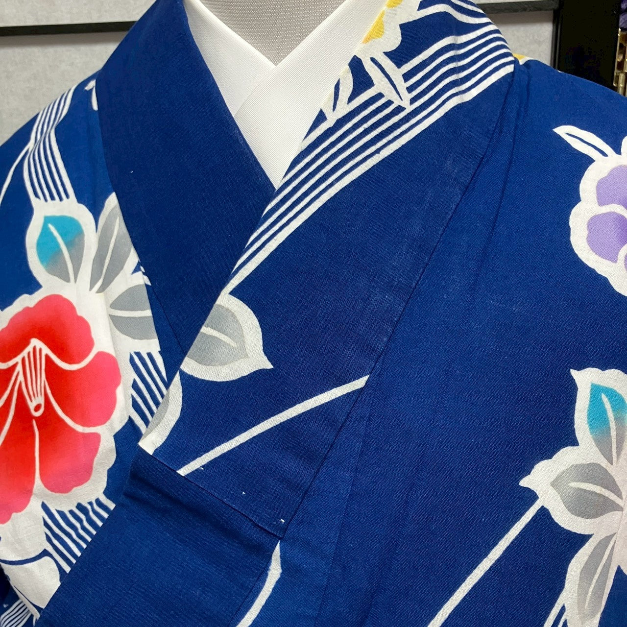 ［9453］浴衣 椿文様 ゆかた レディース リメイク 綿
