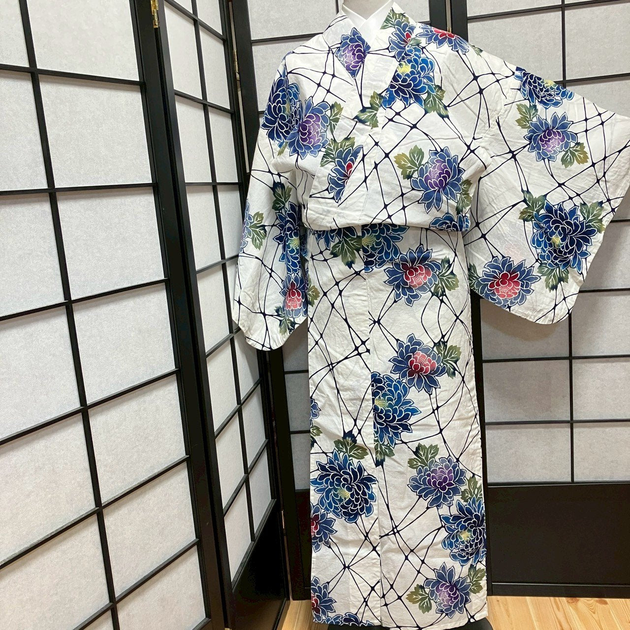 ［9143 ］浴衣 枝花文様 ぼかし ゆかた レディース リメイク 綿
