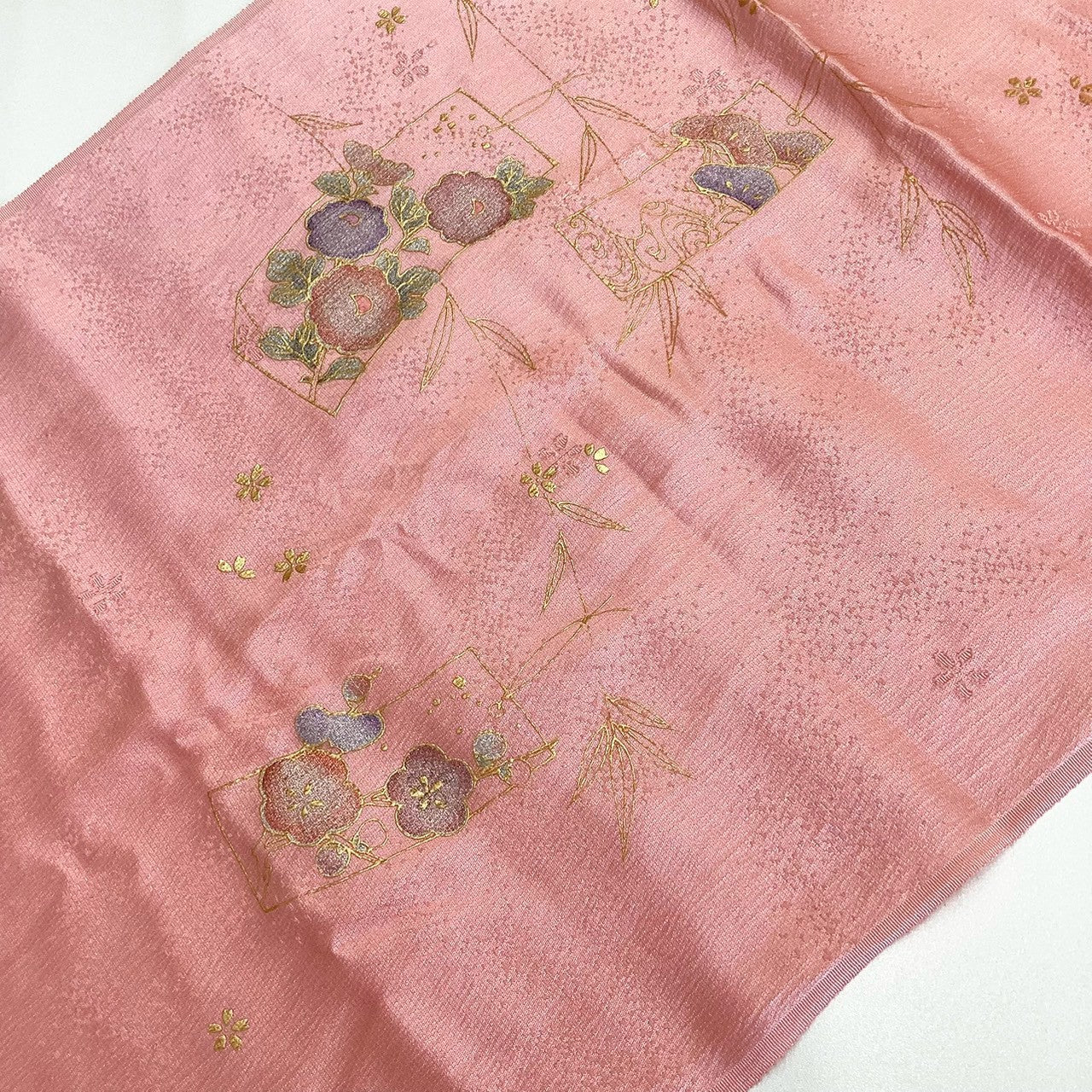 ［9220］帯締め 帯揚げ セット 草花短冊文様 金彩 正絹 着物 帯絞め