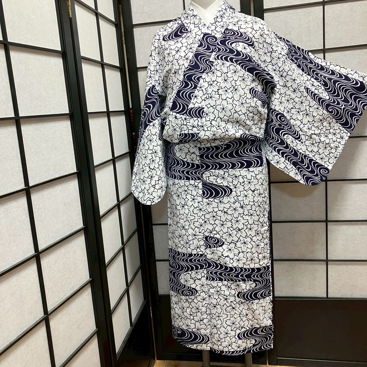 ［9432］浴衣 桜流水文様 ゆかた レディース リメイク 綿