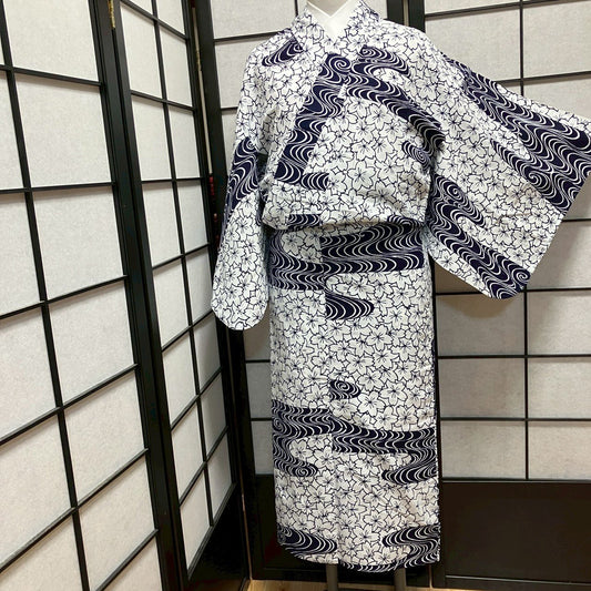9432# Japanese Yukata Womens Vintage Fabric Cotton Robe Kimono Traditional