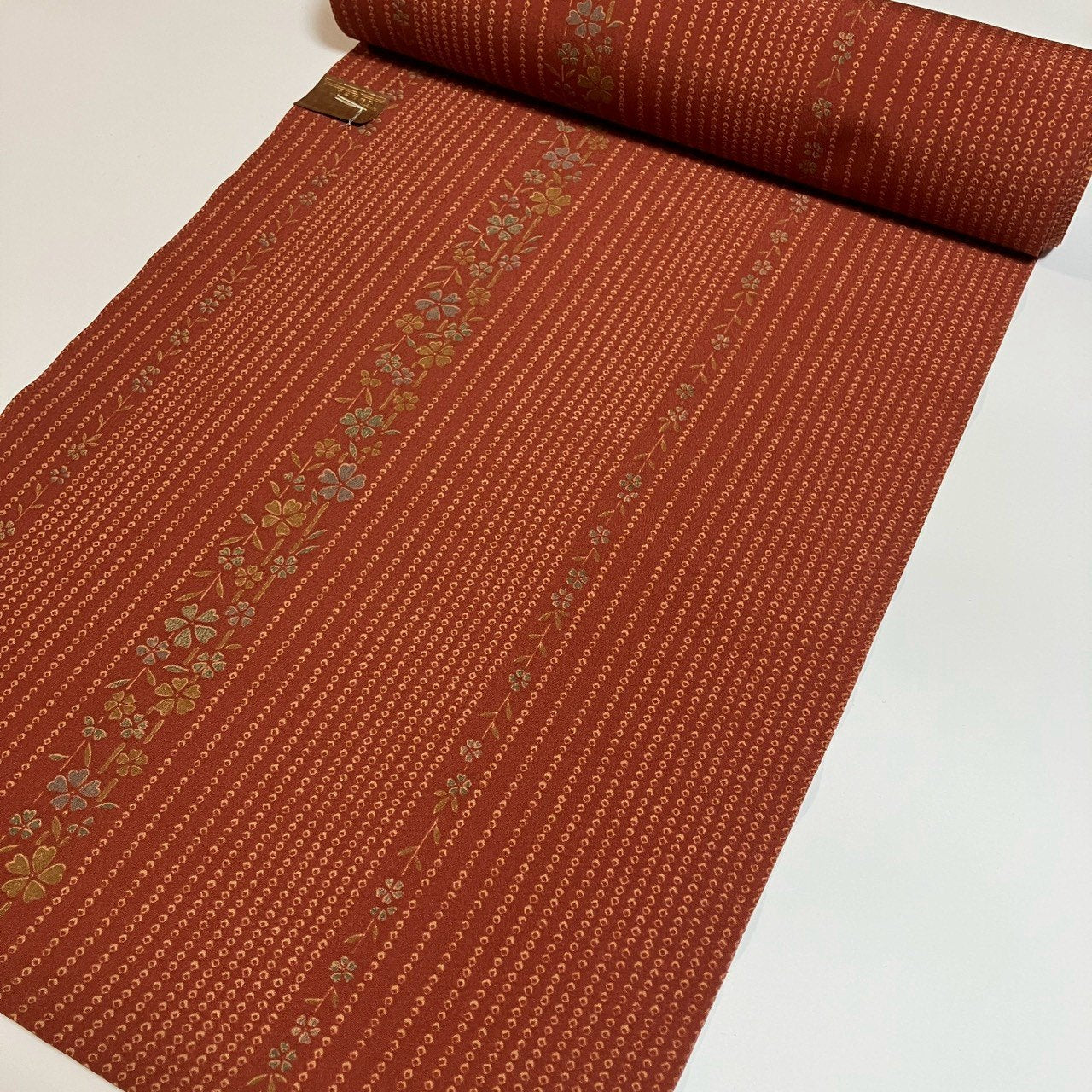 ［9643］小紋 反物 草花文様 一反 ポリエステル 着尺 着物