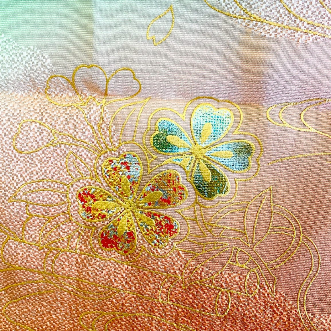 ［8219］帯締め 帯揚げ セット 草花流水文様 金彩 ぼかし 正絹 着物 帯絞め
