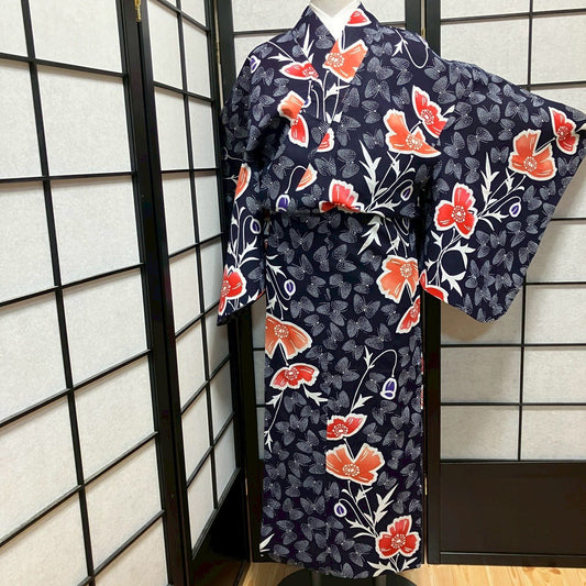 9464# Japanese Yukata Womens Vintage Fabric Cotton Robe Kimono Traditional