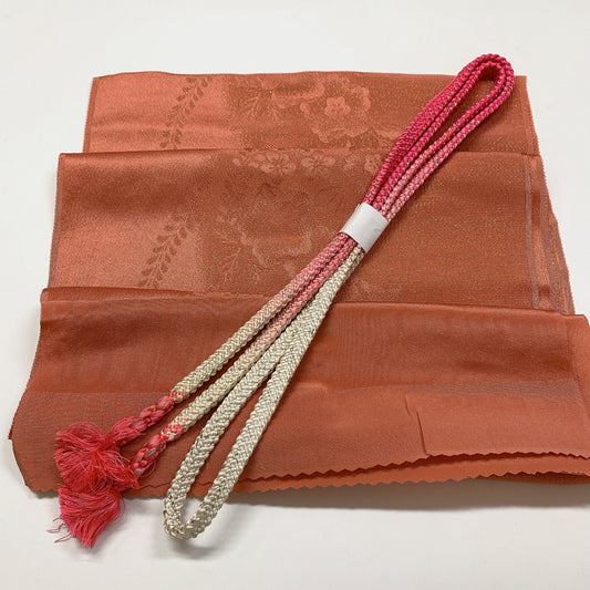 9047# Japanese Kimono Accessory Vintage Obiage and Obijime 2-piece Set Silk