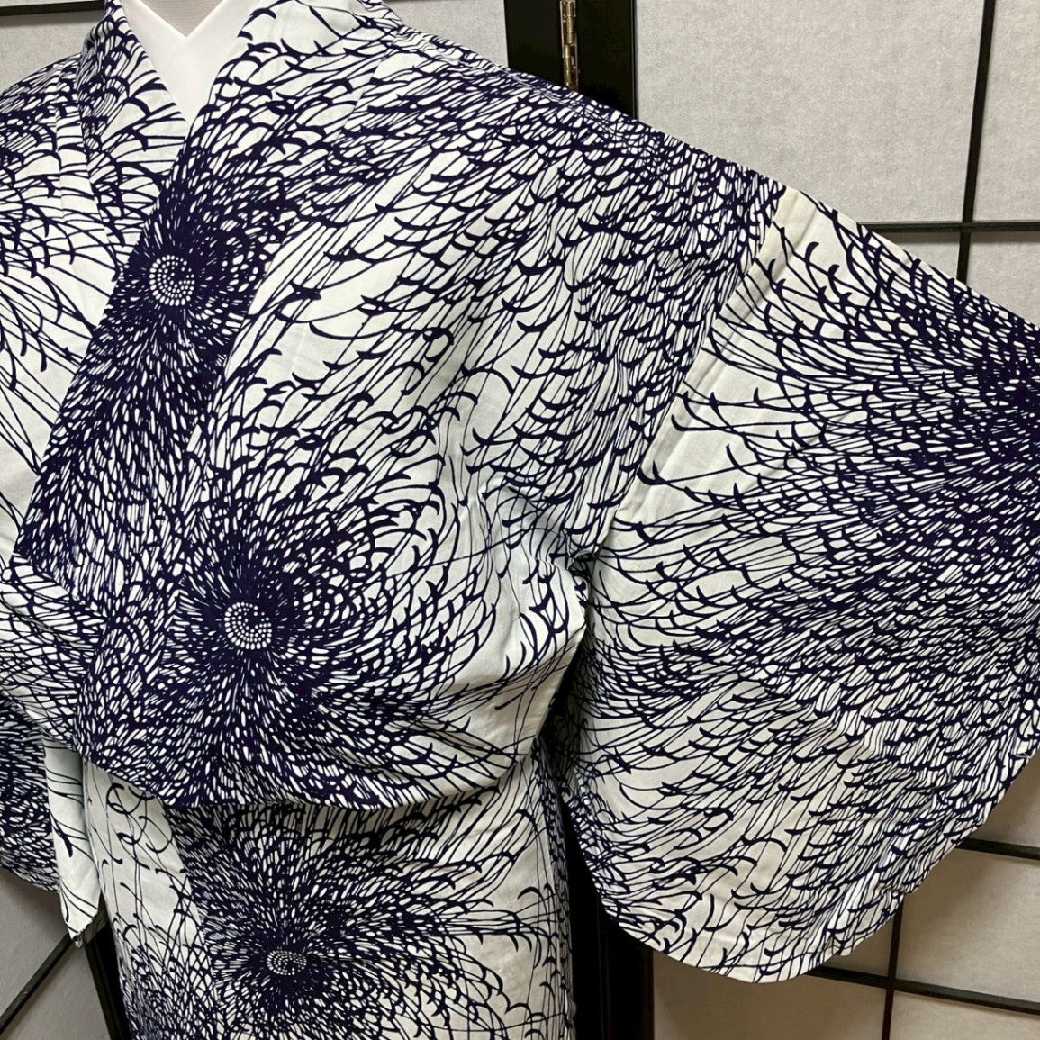 ［9478］浴衣 草花文様 白 ゆかた レディース リメイク 綿