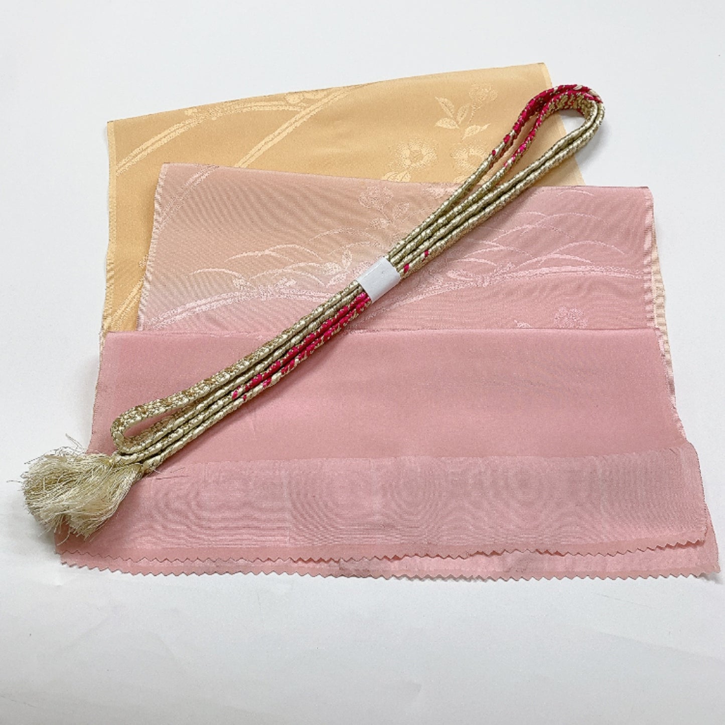 ［8375］帯締め 帯揚げ セット 草花文様 ぼかし 金糸 正絹 着物 帯絞め