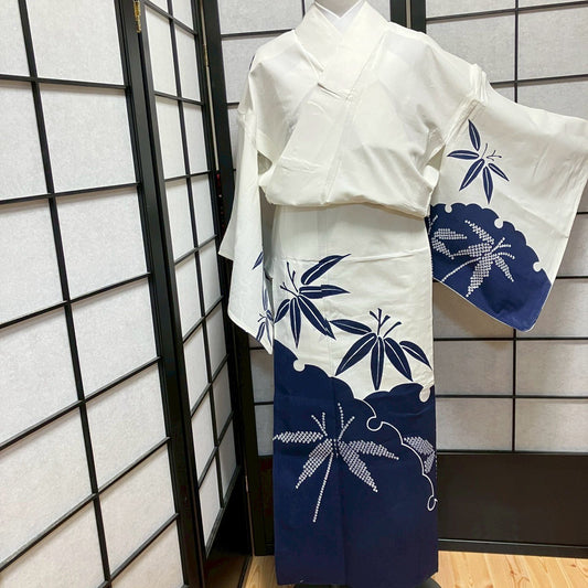 9444# Japanese Yukata Womens Vintage Fabric Cotton Robe Kimono Traditional