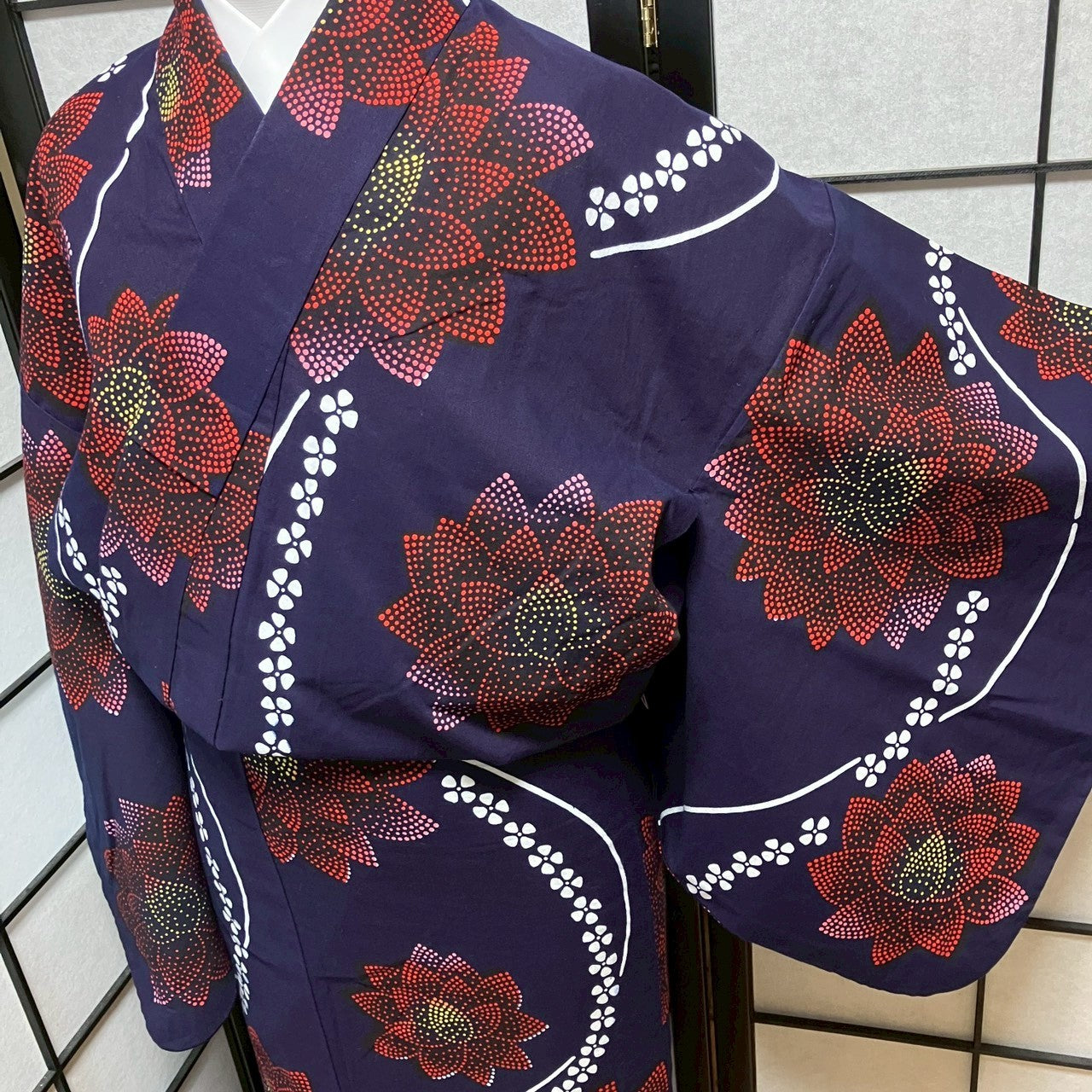 ［9448］浴衣 美品 草花文様 ゆかた レディース リメイク 綿
