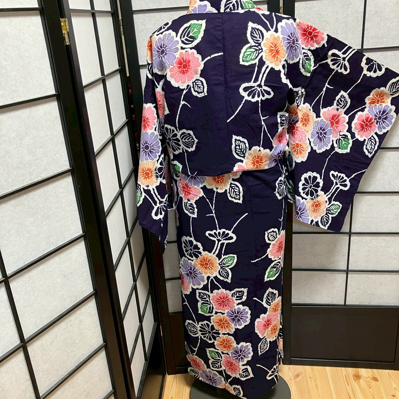 ［9103］浴衣 草花文様 腰紐付き 綿 レディース ゆかた リメイク