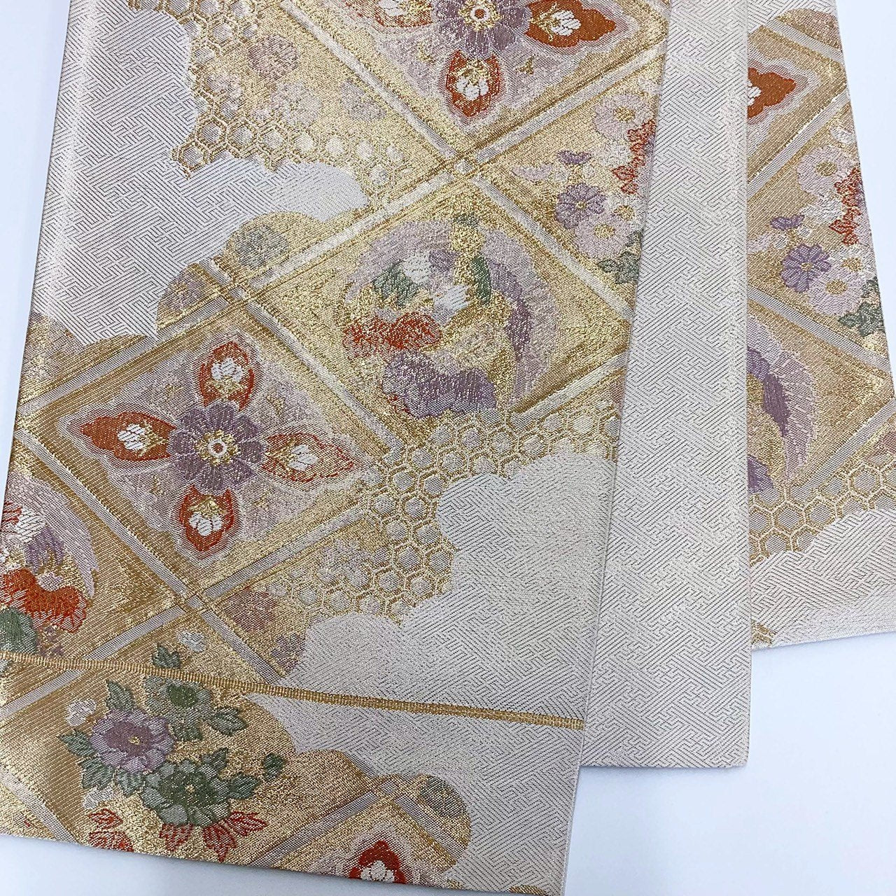 ［8878］袋帯 花菱鳳凰文様 金彩 六通 正絹 着物 フォーマル