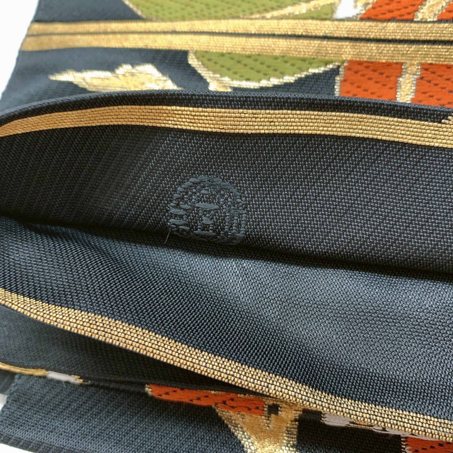 9010# Japanese Vintage Fukuro Obi Belt Kimono Fabric Silk Traditional Black