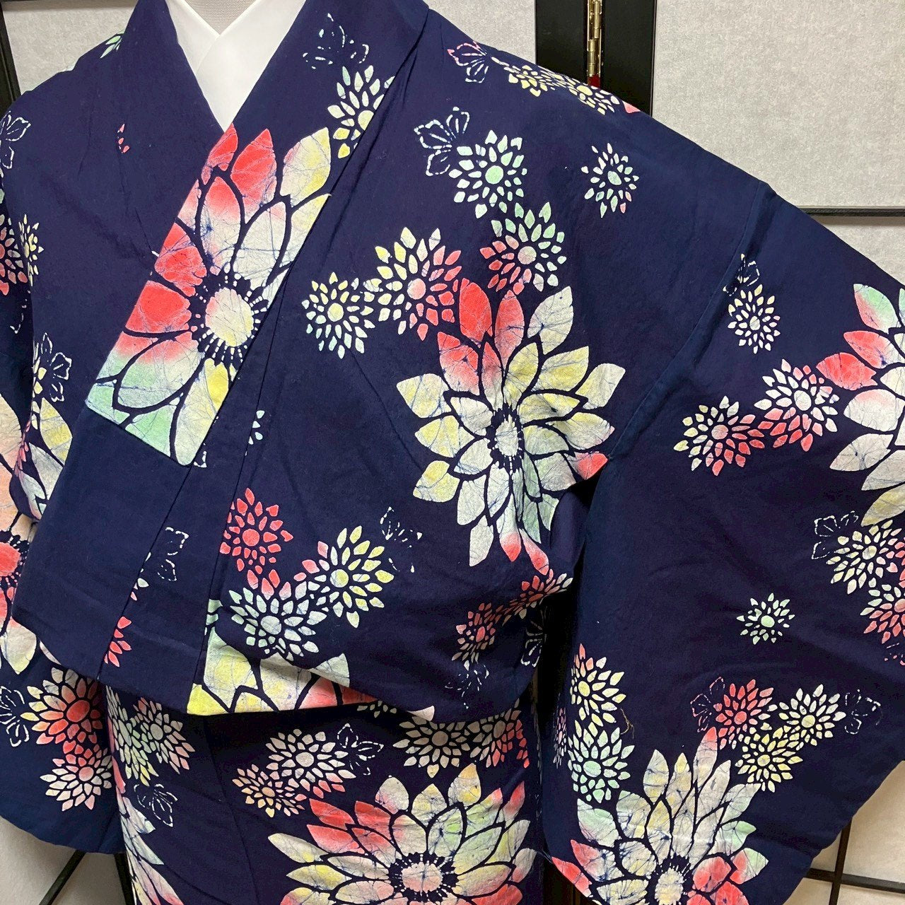 ［9469］浴衣 草花文様 ぼかし ゆかた レディース 綿 リメイク