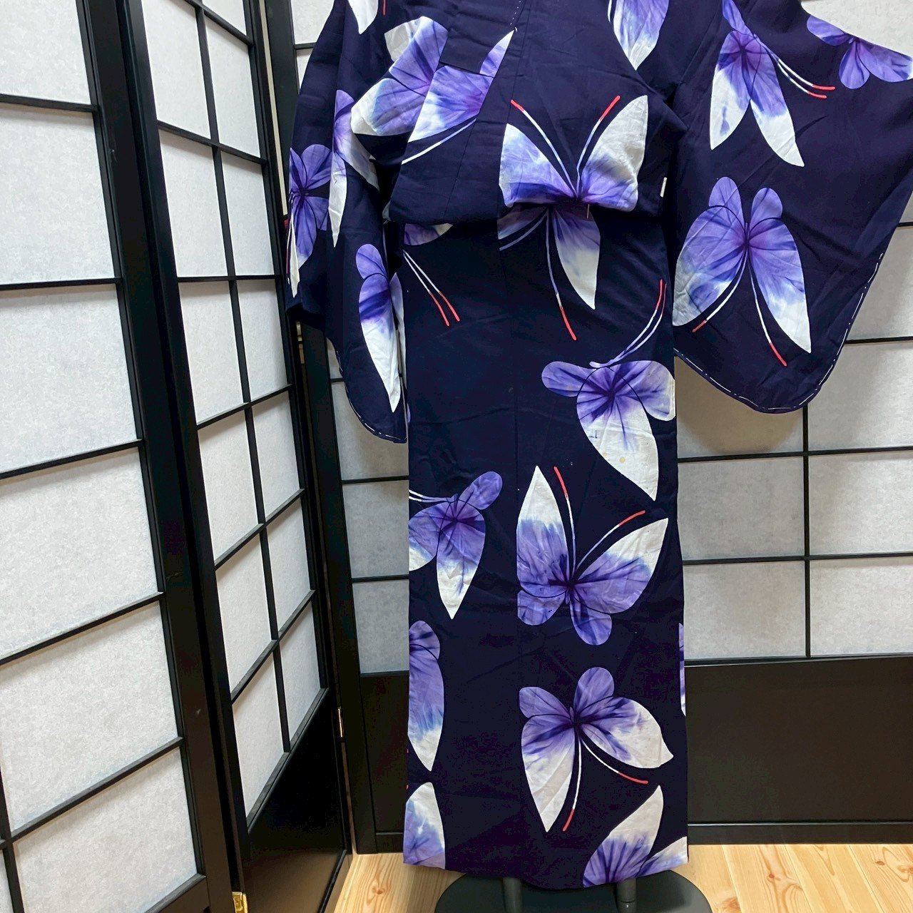 ［9486］浴衣 舞蝶文様 ゆかた レディース 綿 リメイク